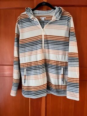 O’Neill Striped Fleece Quarter-Zip Hoodie Cream Blue Peach Rust Women’s M
